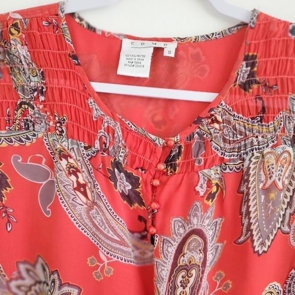 2/$35 Sale COMO Design Bohemian Orange Paisley Print Flowy Top Size S (8-10)EUC - Picture 5 of 11